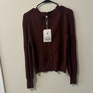 Amazon Women's Scallop-Edge Button Cardigan Sweater - Brown